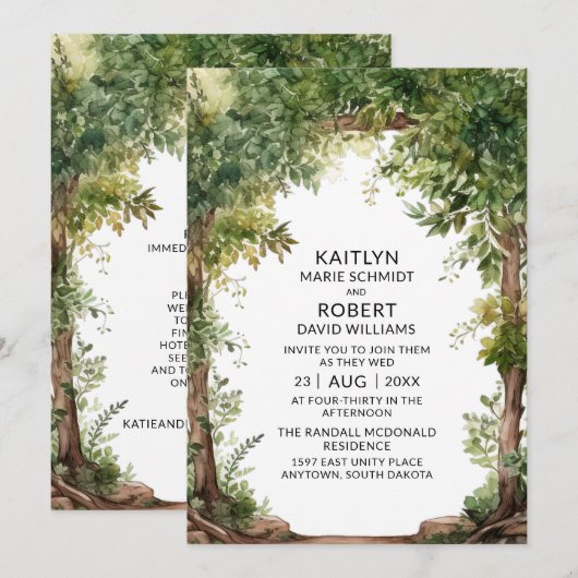 Invitation Mariage de Jardin de jardin d'aquarelle Woodland (Devant / Derrière)