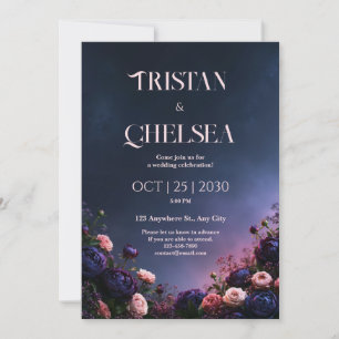 Invitation Mariage de Jardin de Pivoine Indigo de Minuit