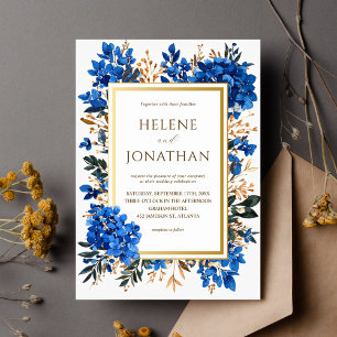 Invitation Mariage de jardin élégant en terre cuite bleu coba