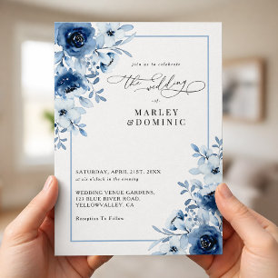 Invitation Mariage de jardin élégant et floral bleu poussiére
