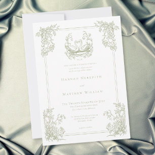 Invitation Mariage de jardin élégant vintage à cygne vert