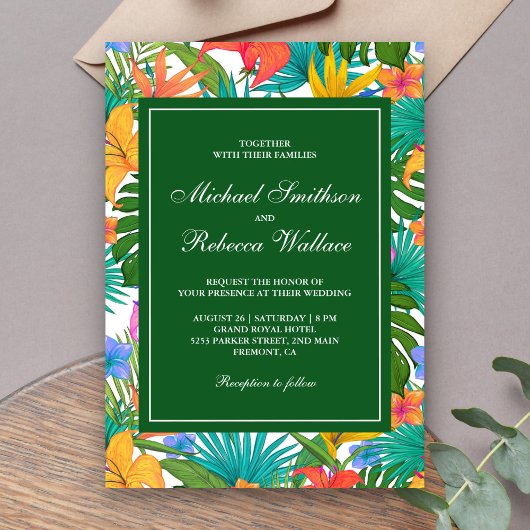 Invitation Mariage de jardin exotique tropical coloré