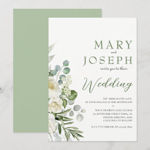Invitation Mariage de jardin extérieur floral vert sauge élég