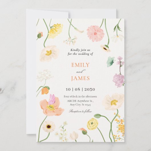 Invitation Mariage de jardin fleuri doux (Devant)