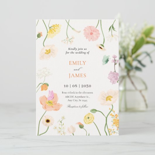 Invitation Mariage de jardin fleuri doux (Debout devant)