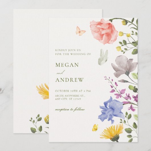 Invitation Mariage de jardin fleuri esthétique (Devant / Derrière)