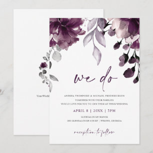 Invitation Mariage de jardin floral aquarelle prune pourpre