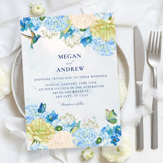 Invitation Mariage de jardin floral bleu