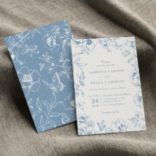 Invitation Mariage de jardin floral bleu poussiéreux élégant