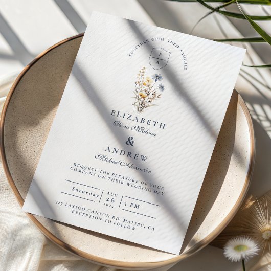 Invitation Mariage de jardin floral bleu rustique