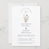 Invitation Mariage de jardin floral bleu rustique (Devant)
