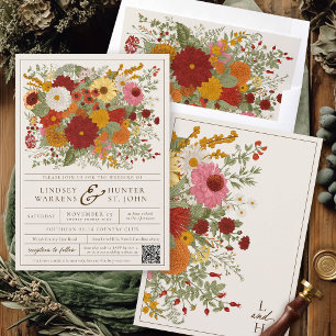 Invitation Mariage de jardin floral coloré automnal vintage
