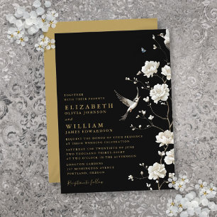 Invitation Mariage de jardin floral de chinoiserie noir et or