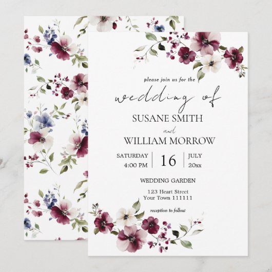 Invitation Mariage de jardin floral élégant (Devant / Derrière)
