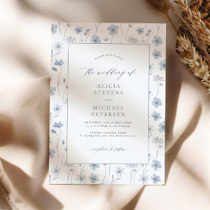 Invitation Mariage de jardin floral élégant bleu poussiéreux
