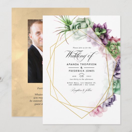 Invitation Mariage de jardin Herbier de succulentes géométriq (Devant / Derrière)