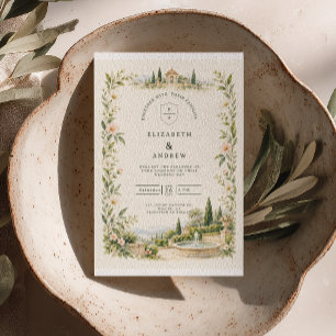 Invitation Mariage de jardin italien à l'aquarelle avec fonta