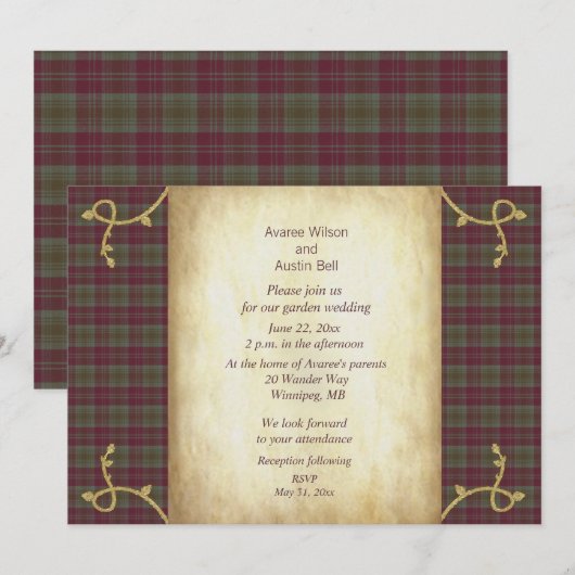 Invitation Mariage de jardin Lindsay Weathered Scottish Tarta (Devant / Derrière)
