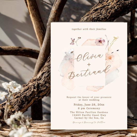 Invitation Mariage de jardin minimaliste Bohème Chic à fleurs