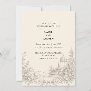 Invitation Mariage de jardin rétro à cygnes Toile