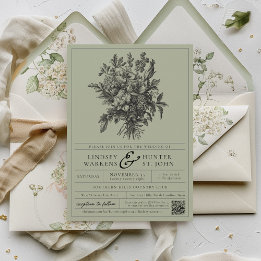 Invitation Mariage de jardin romantique floral vintage vert s