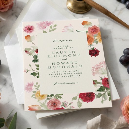 Invitation Mariage de jardin rustique aquarelle aux fleurs ve