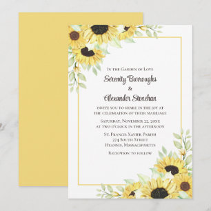 Invitation Mariage de jardin rustique jaune tournesol floral