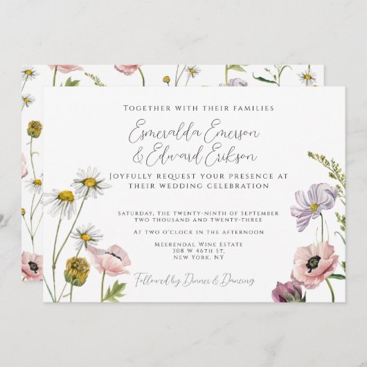 Invitation Mariage de jardin simple rose vif (Devant / Derrière)