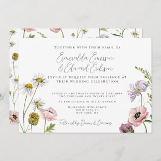 Invitation Mariage de jardin simple rose vif