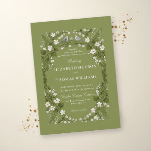 Invitation Mariage de jardin vert et blanc enchanté dans le j