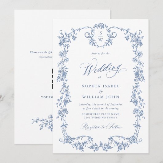 Invitation Mariage de jardin victorien Dusty Blue (Devant / Derrière)