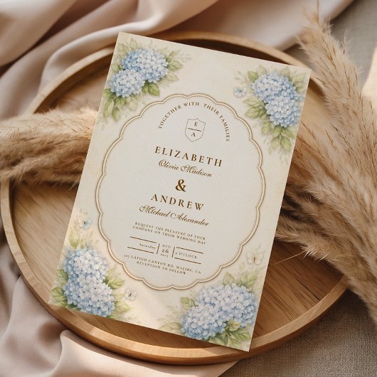 Invitation Mariage de Jardin Vintage Hydrangea Bleu
