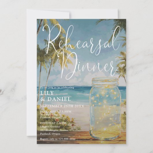 Invitation Mariage de Jarres de Maçon de Palmier de Plage Rép (Devant)