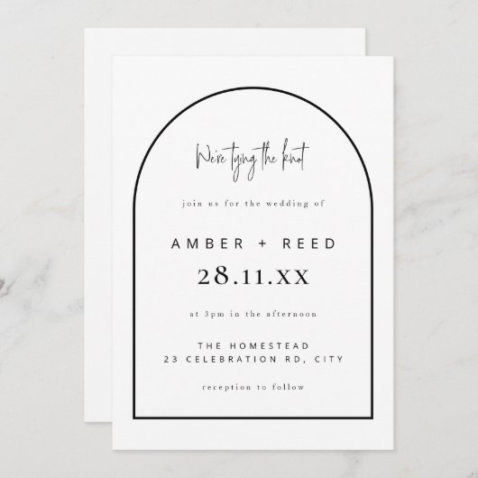 Invitation Mariage de jonction d'arche moderne noir et blanc (Devant / Derrière)