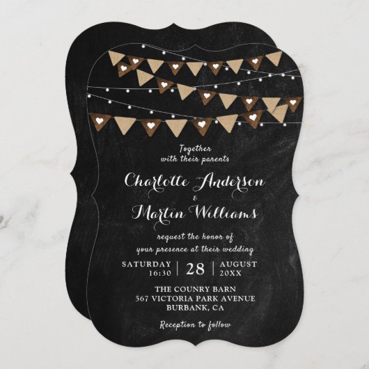 Invitation Mariage de jonction noir Chalkboard (Devant / Derrière)