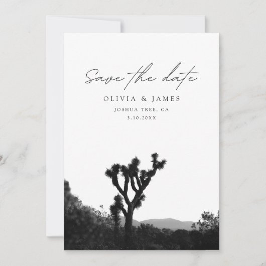 Invitation Mariage de Joshua Tree Enregistrer la date Noir &  (Devant)