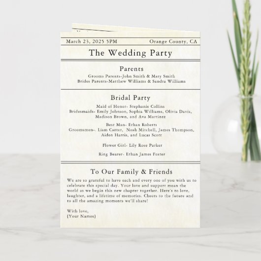 Invitation Mariage de journal (Dos)