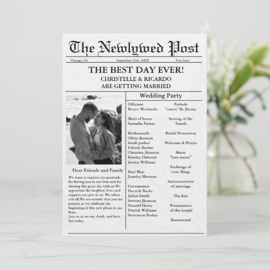 Invitation Mariage de journal de script minimal enregistrer l (Debout devant)