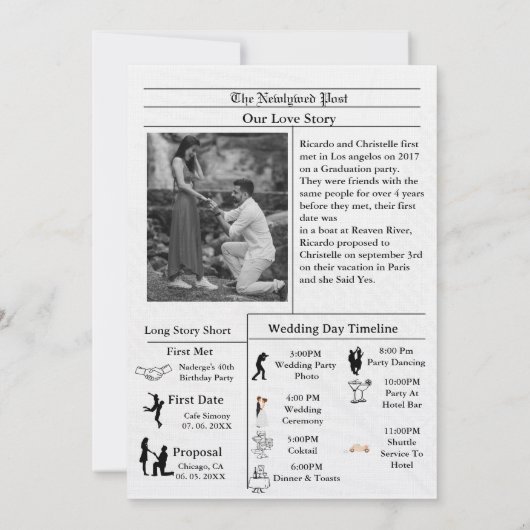 Invitation Mariage de journal de script minimal enregistrer l (Dos)