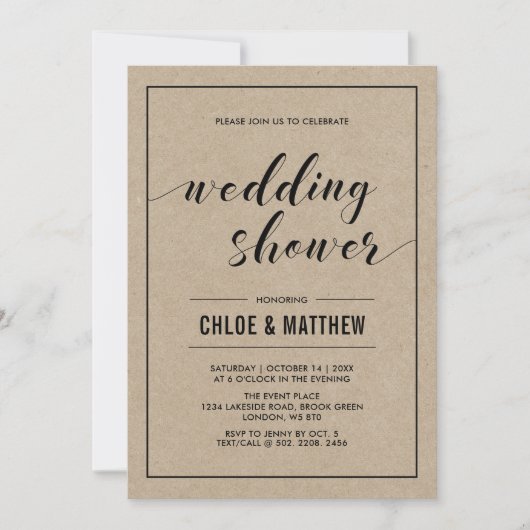 Invitation Mariage de Kraft Modern Typography pour couples (Devant)