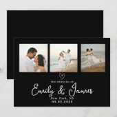 Invitation Mariage de la bande de photos en noir classique (Devant / Derrière)