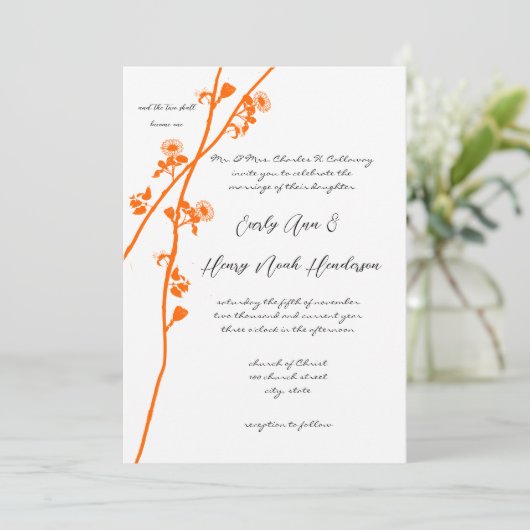 Invitation Mariage de la branche de fleurs sauvages d'orange (Debout devant)
