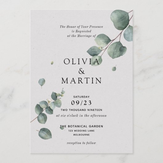 Invitation Mariage de la branche Eucalyptus (Devant)