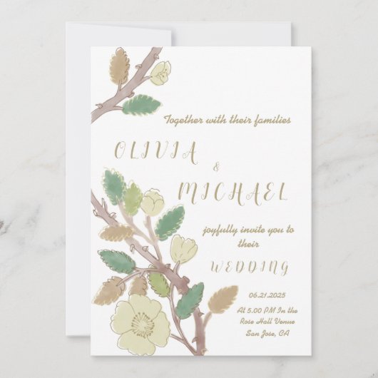 Invitation Mariage de la branche Gold de l'arbre automnal per (Devant)