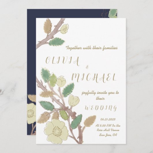 Invitation Mariage de la branche Gold de l'arbre automnal per (Devant / Derrière)
