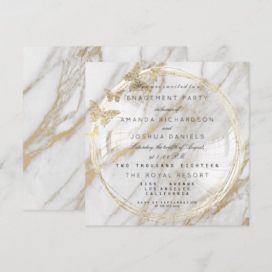 Invitation Mariage de la bulle de verre blanc marbre Fiançail (Devant / Derrière)