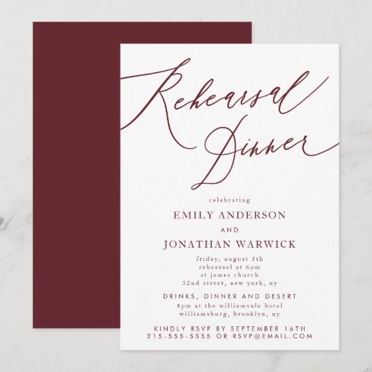 Invitation Mariage de la calligraphie de Bourgogne (Devant / Derrière)