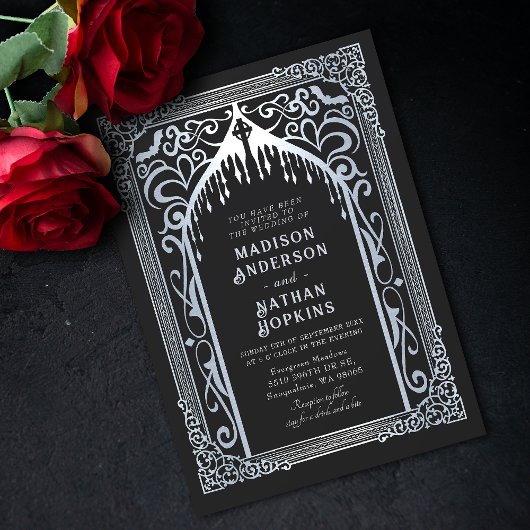 Invitation Mariage de la cathédrale gothique argenté Vampire