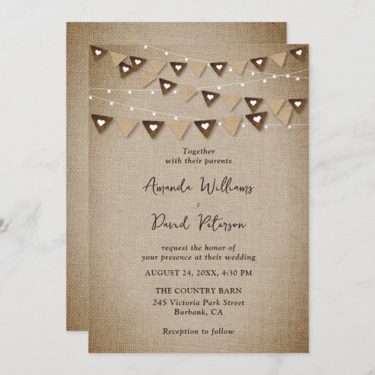 Invitation Mariage de la chaîne de Bunlap Rustique (Devant / Derrière)