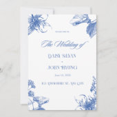 Invitation Mariage de la Chinoiserie bleu et blanc de la Mari (Devant)